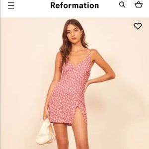 Reformation Marlowe Dress in Anna (pink with print)